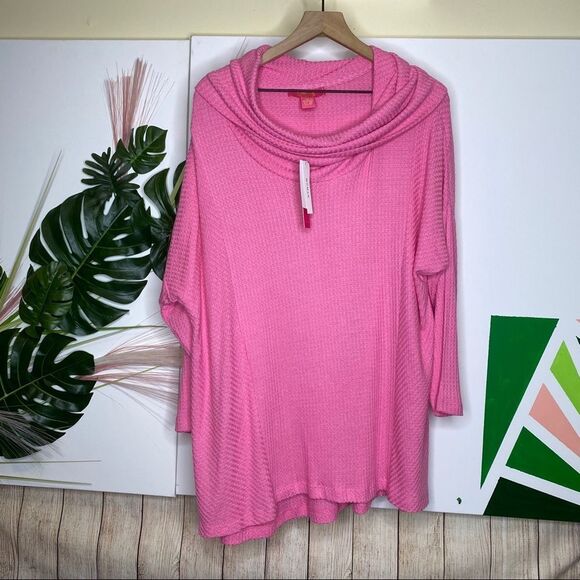 Catherine Malandrino Cowl Neck Waffle Knit Pink Top NWT SIze 1x - Picture 3 of 7